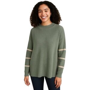 AEO Sweater Jegging Fit Oversized Striped Long Sleeve Pullover Green Small S